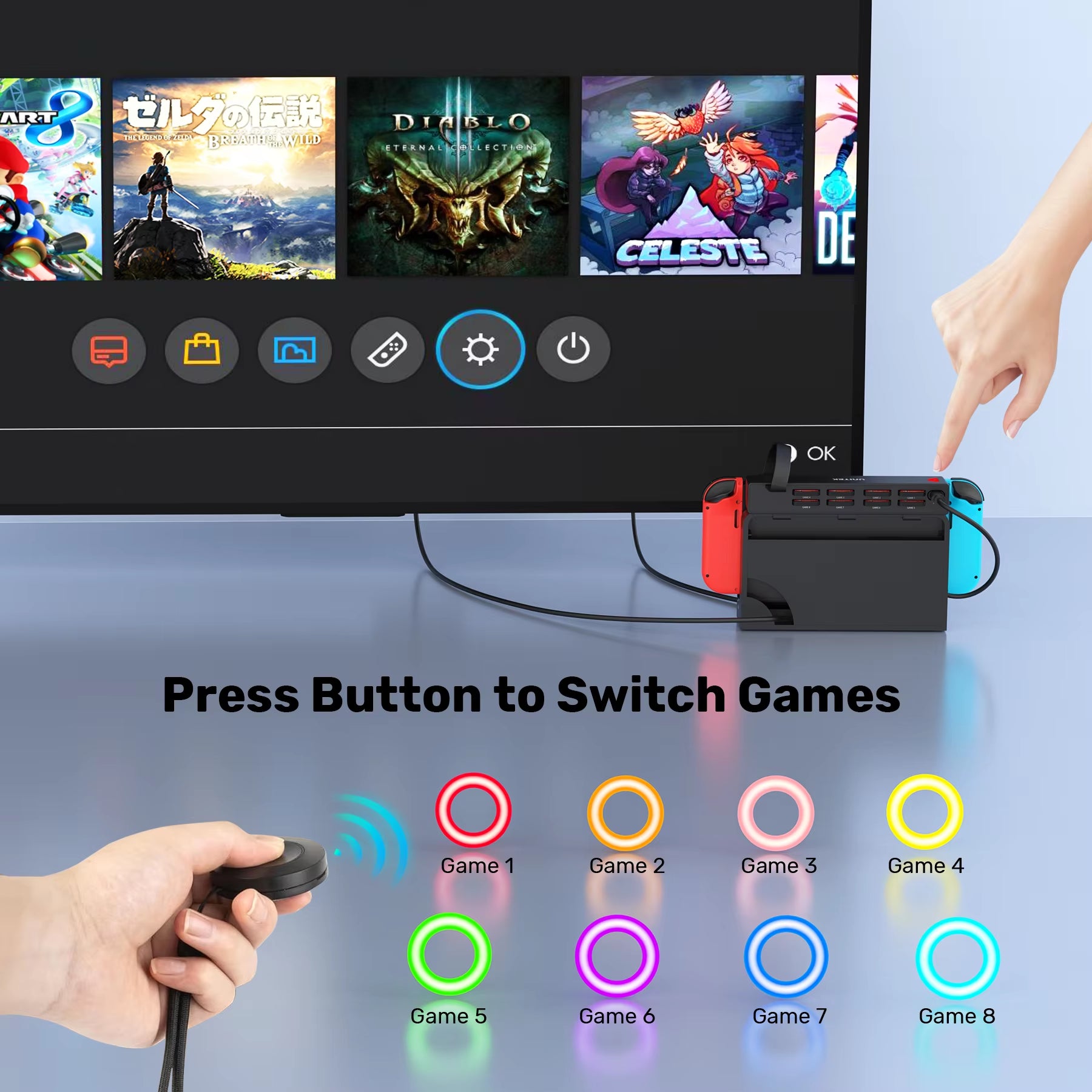 For Nintendo Switch OLED Game Switcher One-Key Fast Switching Multi Gaming Card Reader 5M Wireless Control NS Accessories